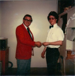 Barry Watson presenting Courteous Service Award to Barry Clermont in 1979